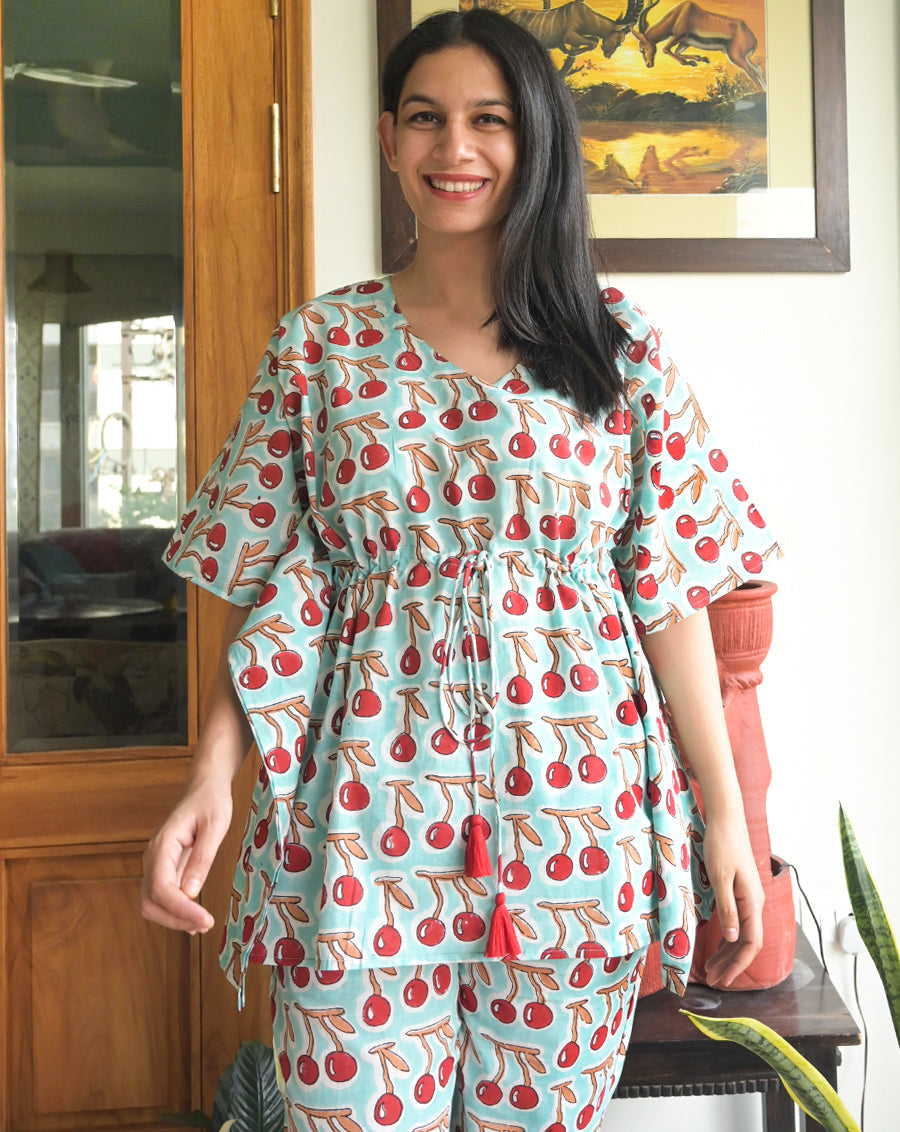 Mint Cherries Chill Jams Cotton Co-ord Set