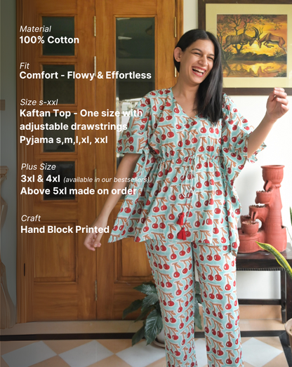 Mint Cherries Chill Jams Cotton Co-ord Set