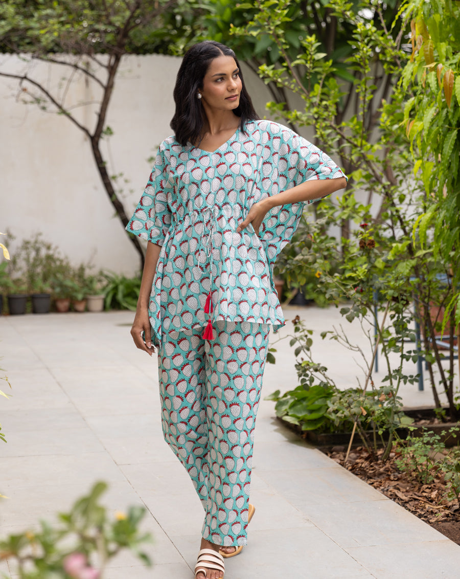 Janhvi Kapoor Mint Strawberry Chill Jams Cotton Co-ord Set