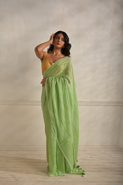 Summer Mul Cotton Saree With Sequined Lines