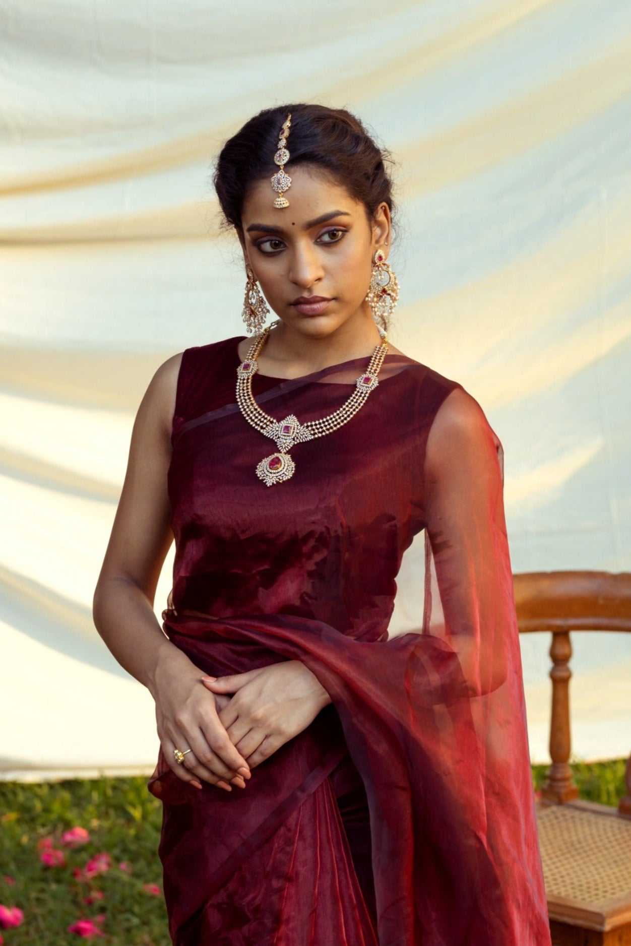 Blood Red Organza Saree