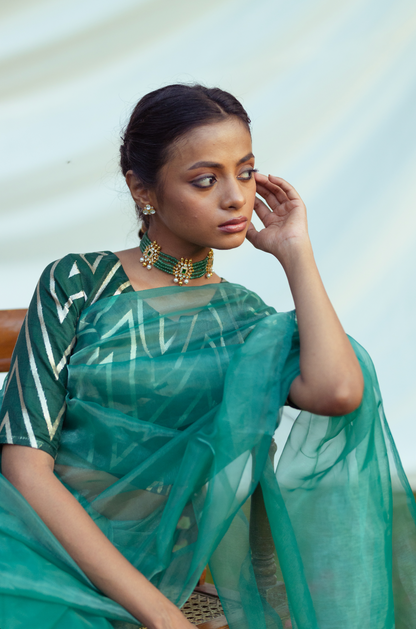 Dual Tone Teal Organza Saree