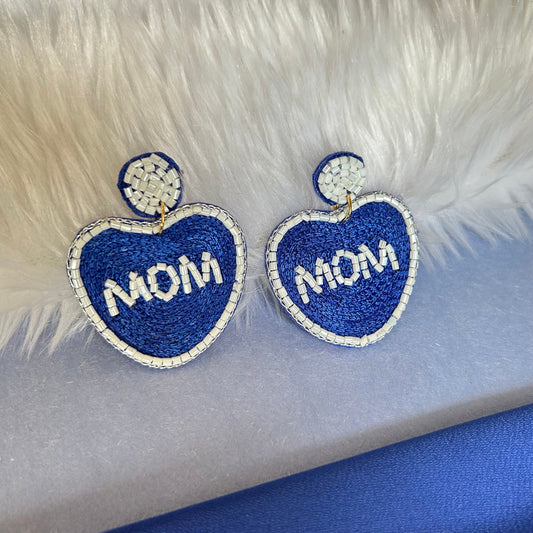 Mom Blue Beaded Earrings