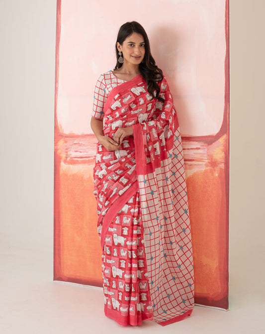 Mumtaaz's Woof - Dog Motif Mul Cotton Saree
