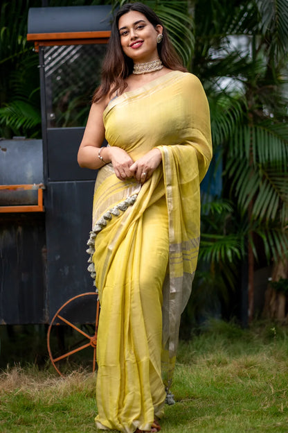 Tissue Silk Saree With Tassels