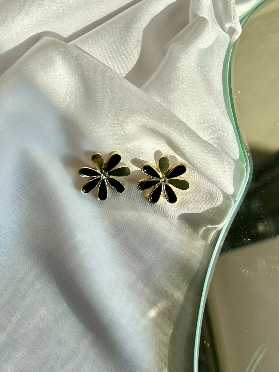 Black and Gold Flower Earrings