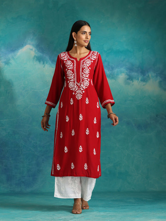 Naaz Maroon Chikankari Kurta