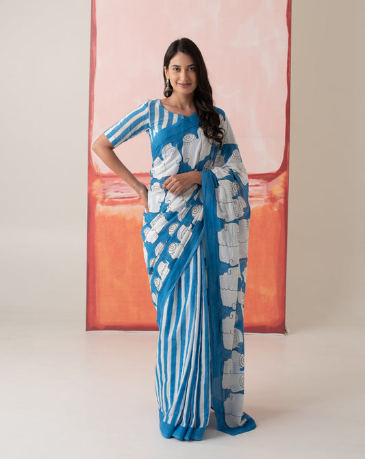 Nargis's Chehre - Faces & Stripes Mul Cotton Saree