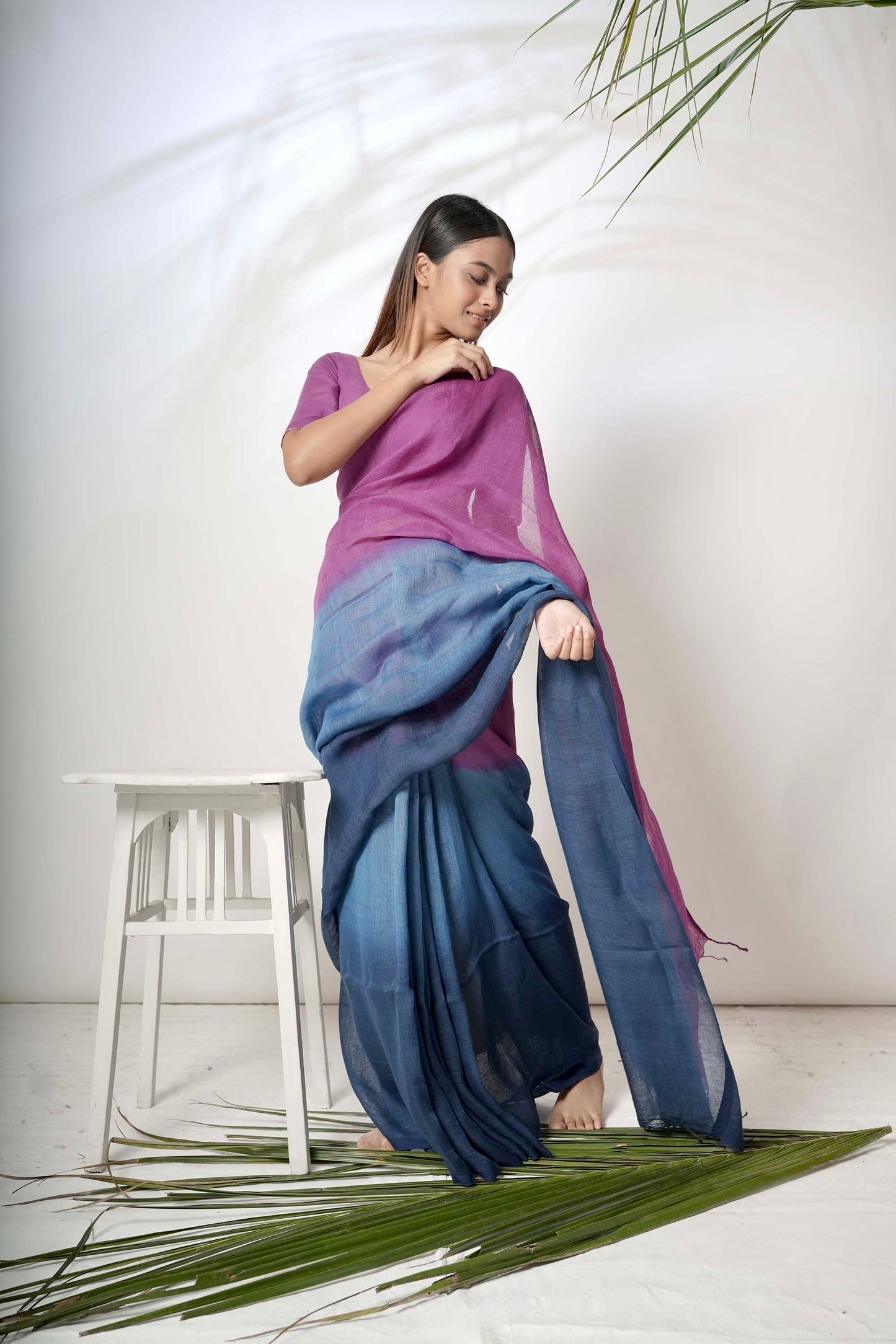 Dual Color Handloom Linen Saree