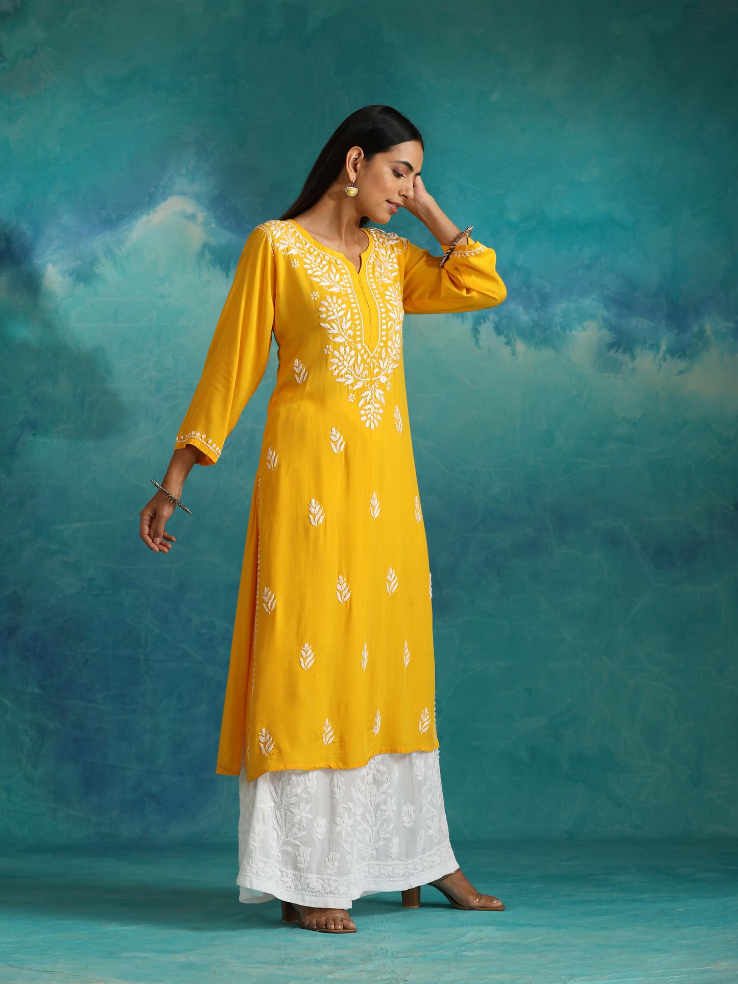 Nisa Mango Yellow Chikankari Kurta