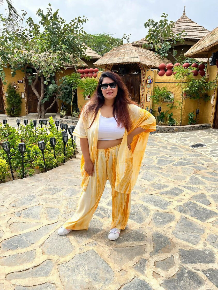 Yellow Shibori Shrug Trouser Set
