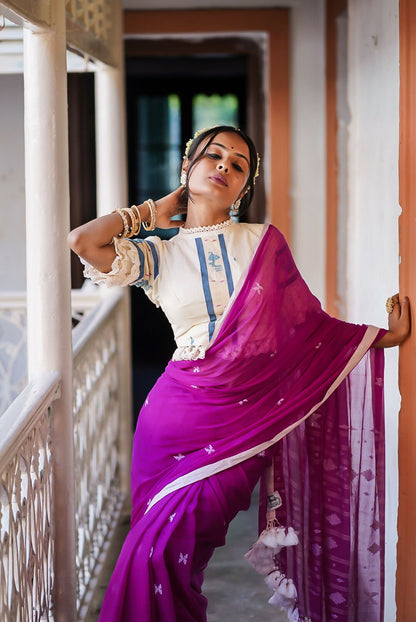 Beautiful Melody Purple Cotton Jamdani Saree