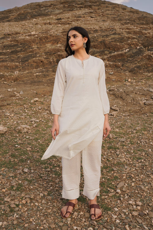 Noor Off-white Swiss Dot Cotton Co-ord Set