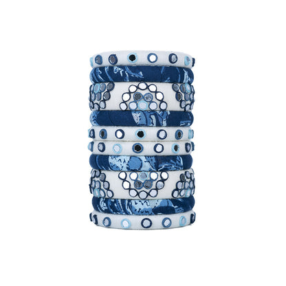 Gomti White & Blue Floral Mirror Work Bangle Set