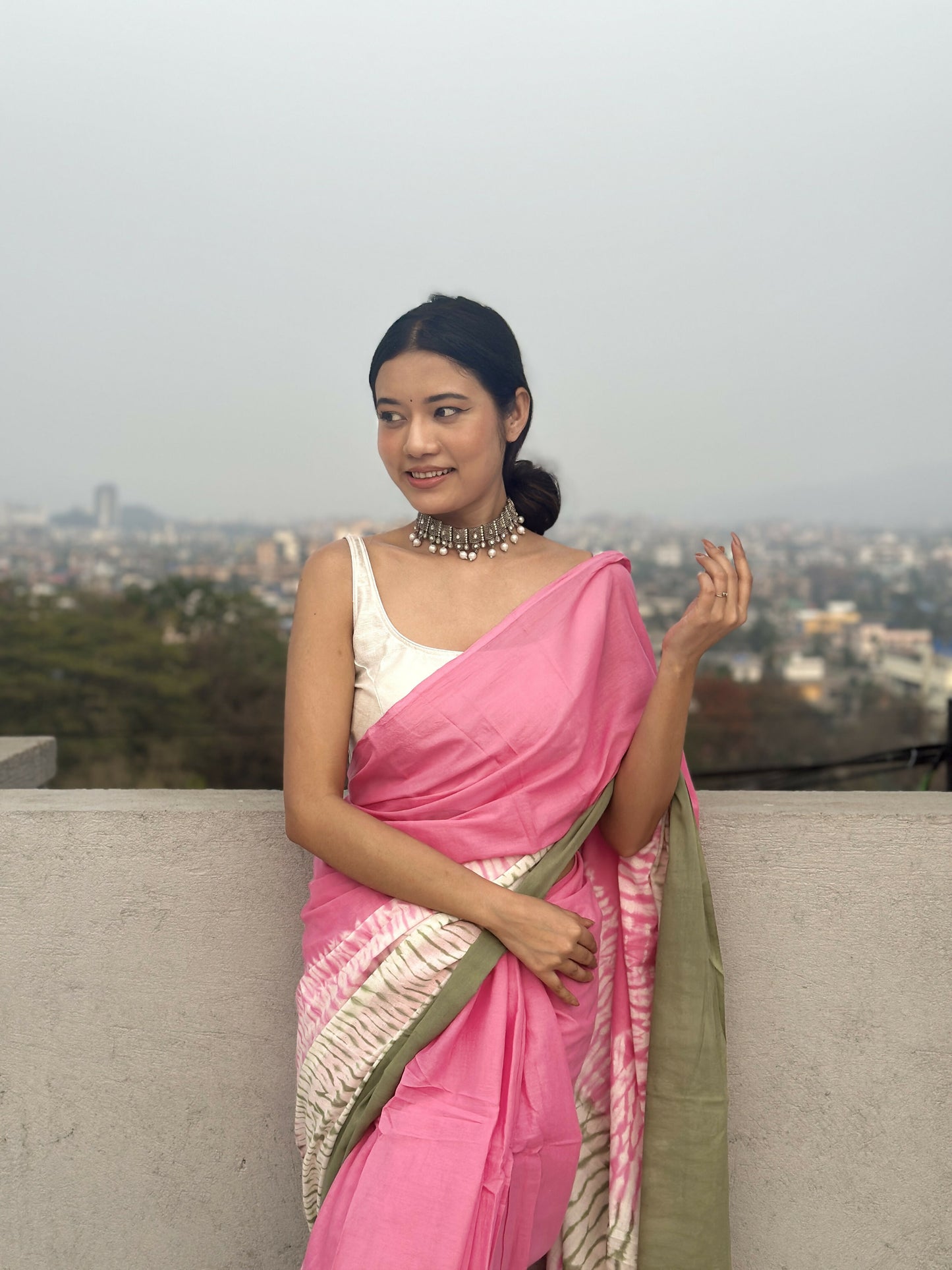 Gulabi Ishq Tie & Dye Shibori Print Natural Dyed Mulmul Cotton Saree