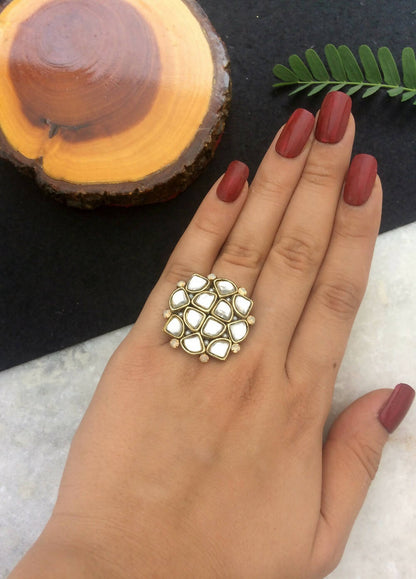 Kundan and Pearl Square Ring