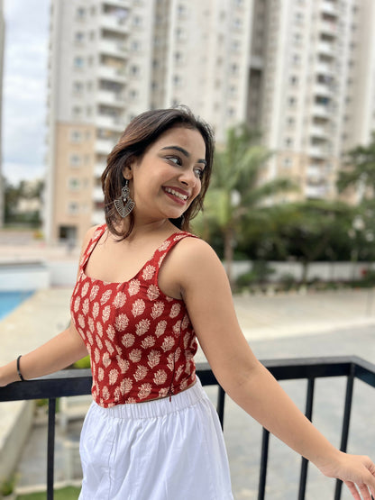 Red Cotton Corset Top