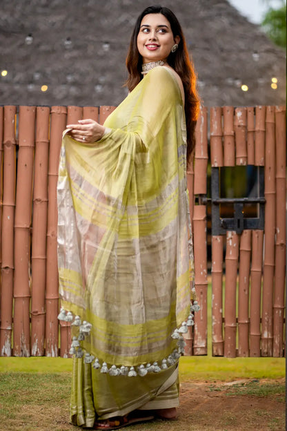Tissue Silk Saree With Tassels