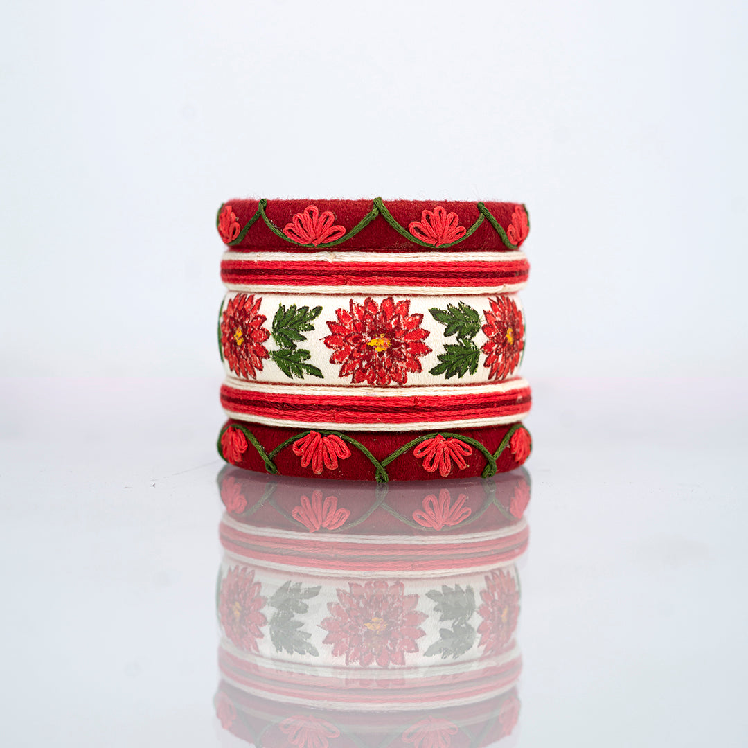 Adilia Handmade Red Dahlia Flower Cotton Thread Bangles