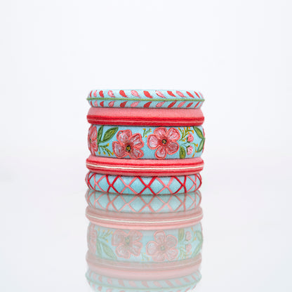 Kalyani Peach Periwinkle Hand Painted Thread Bangle Set