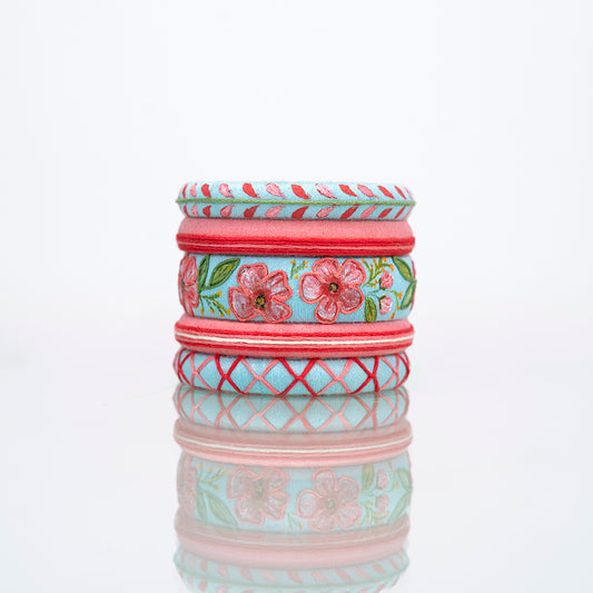 Kalyani Peach Periwinkle Hand Painted Thread Bangle Set