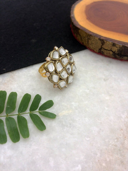 Kundan and Pearl Square Ring