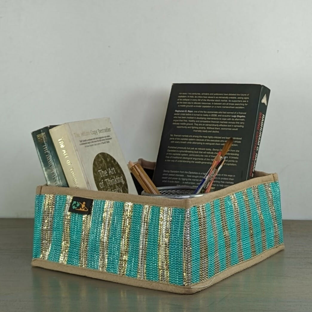 Upcycled Handwoven: Collapsible Storage Basket Small