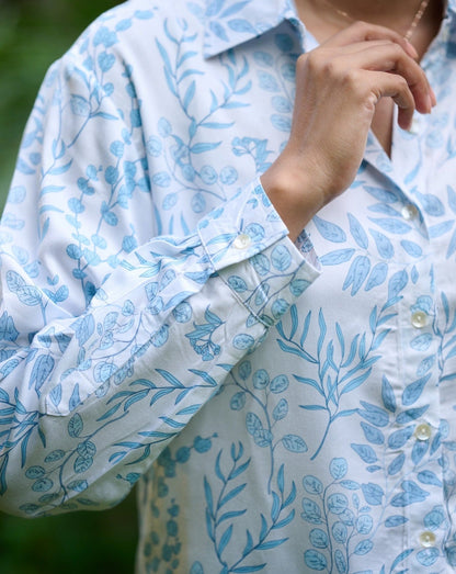 Iris Floral White Blue Shirt