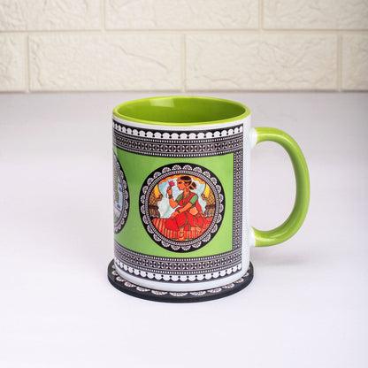 Paripatra Pattachitra Mug with Coaster - Green