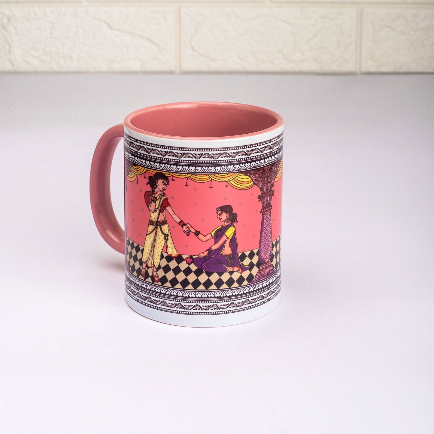 Shringaar Pattachitra Mug with Coaster - Pink