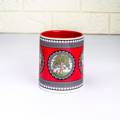 Paripatra Pattachitra Mug with Coaster - Red