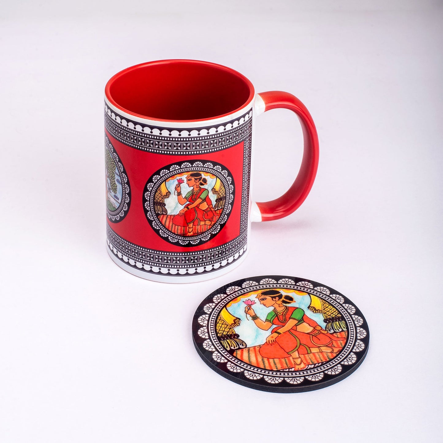 Paripatra Pattachitra Mug with Coaster - Red