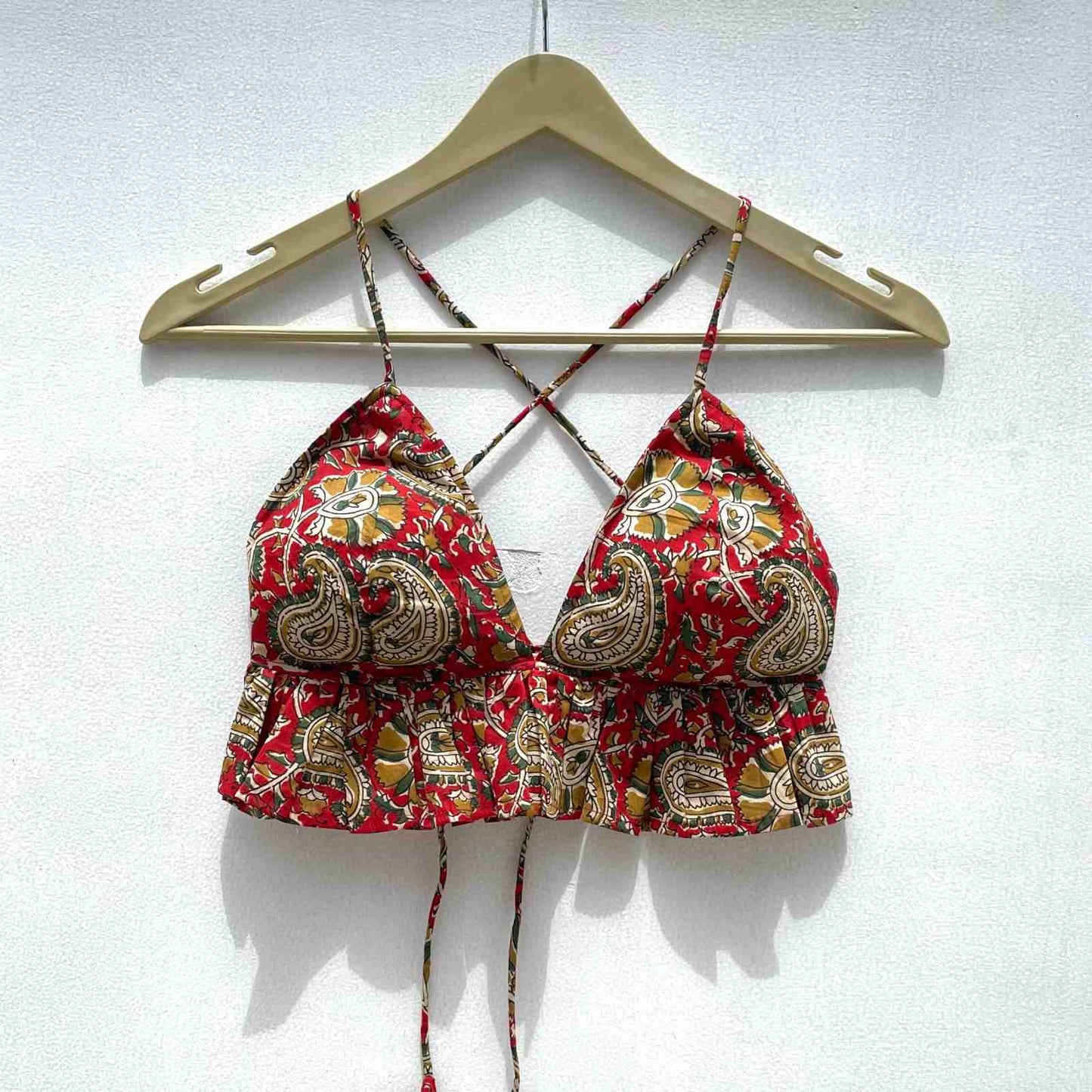 Red Kalamkari Frill Bralette