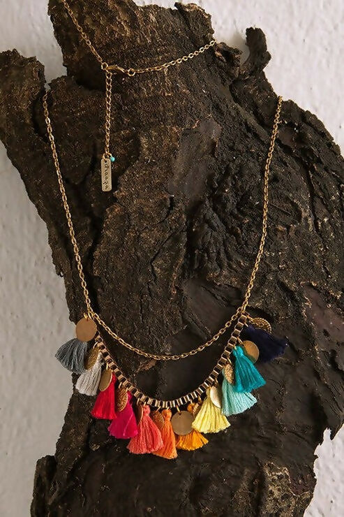 Pastel Shades Chain & Tassel Necklace