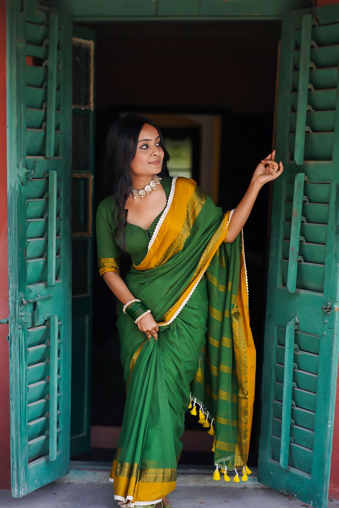 Green Love Pure Handloom Cotton Saree