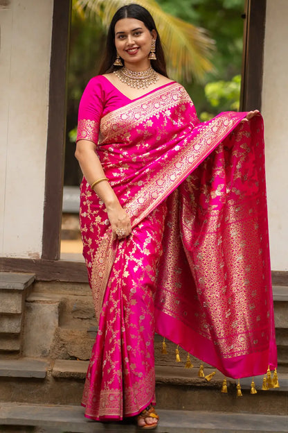 Pure Banarasi Silk Saree With Tassels