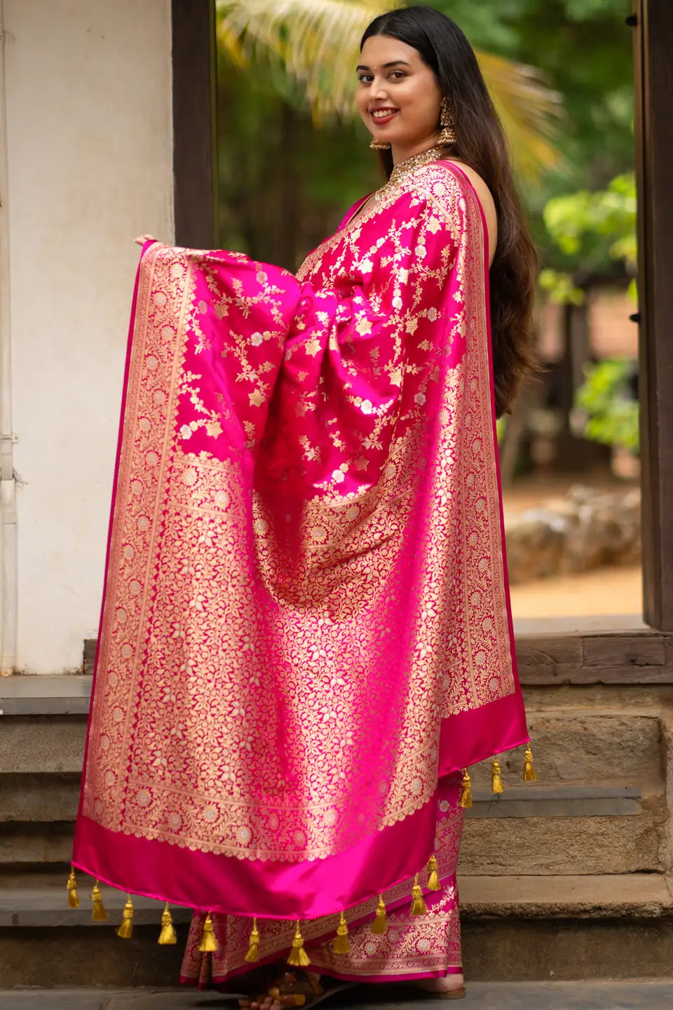 Pure Banarasi Silk Saree With Tassels