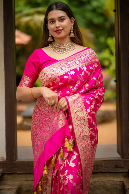 Pure Banarasi Silk Saree With Tassels