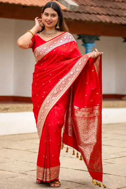 Pure Banarasi Silk Saree With Tassels