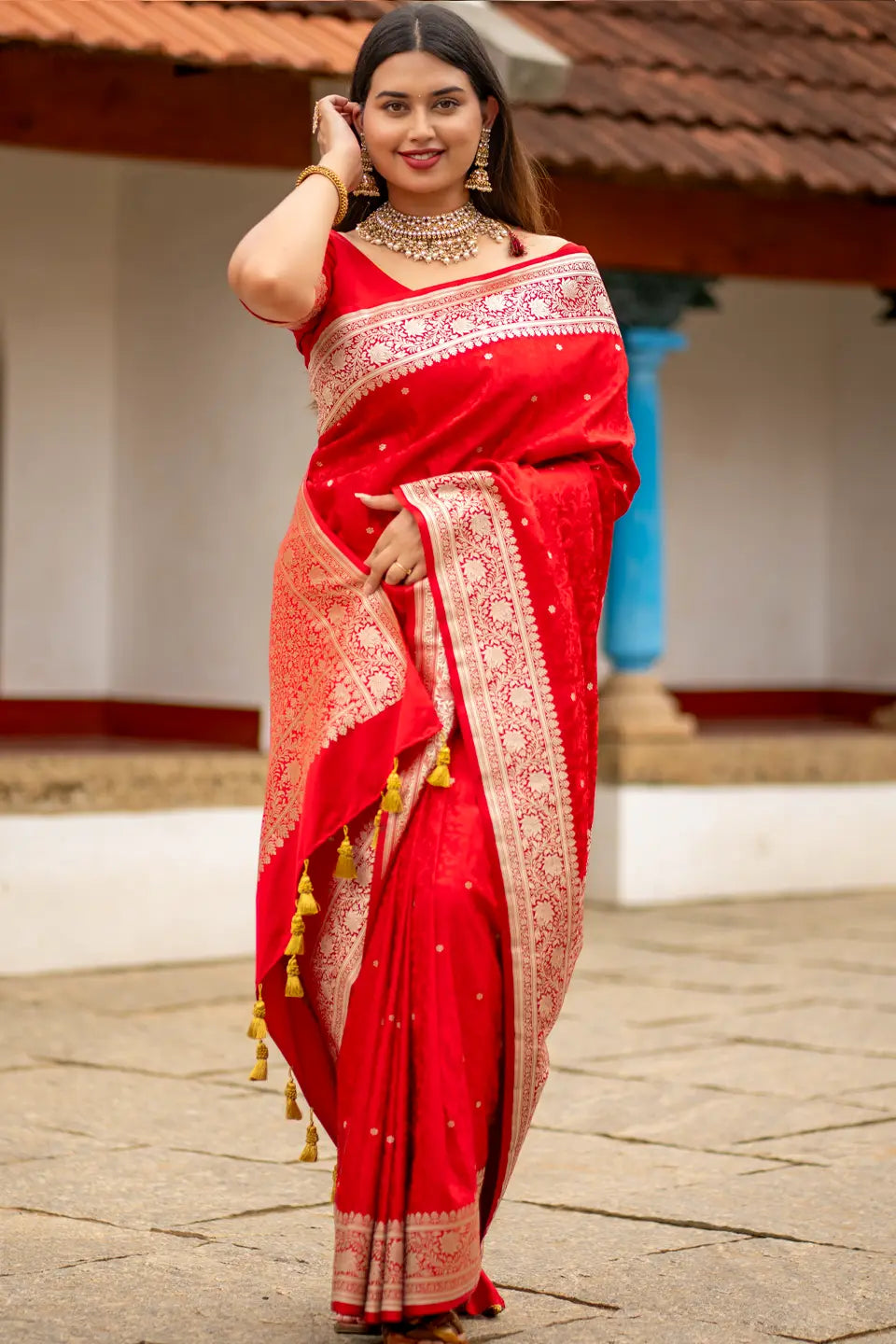 Pure Banarasi Silk Saree With Tassels