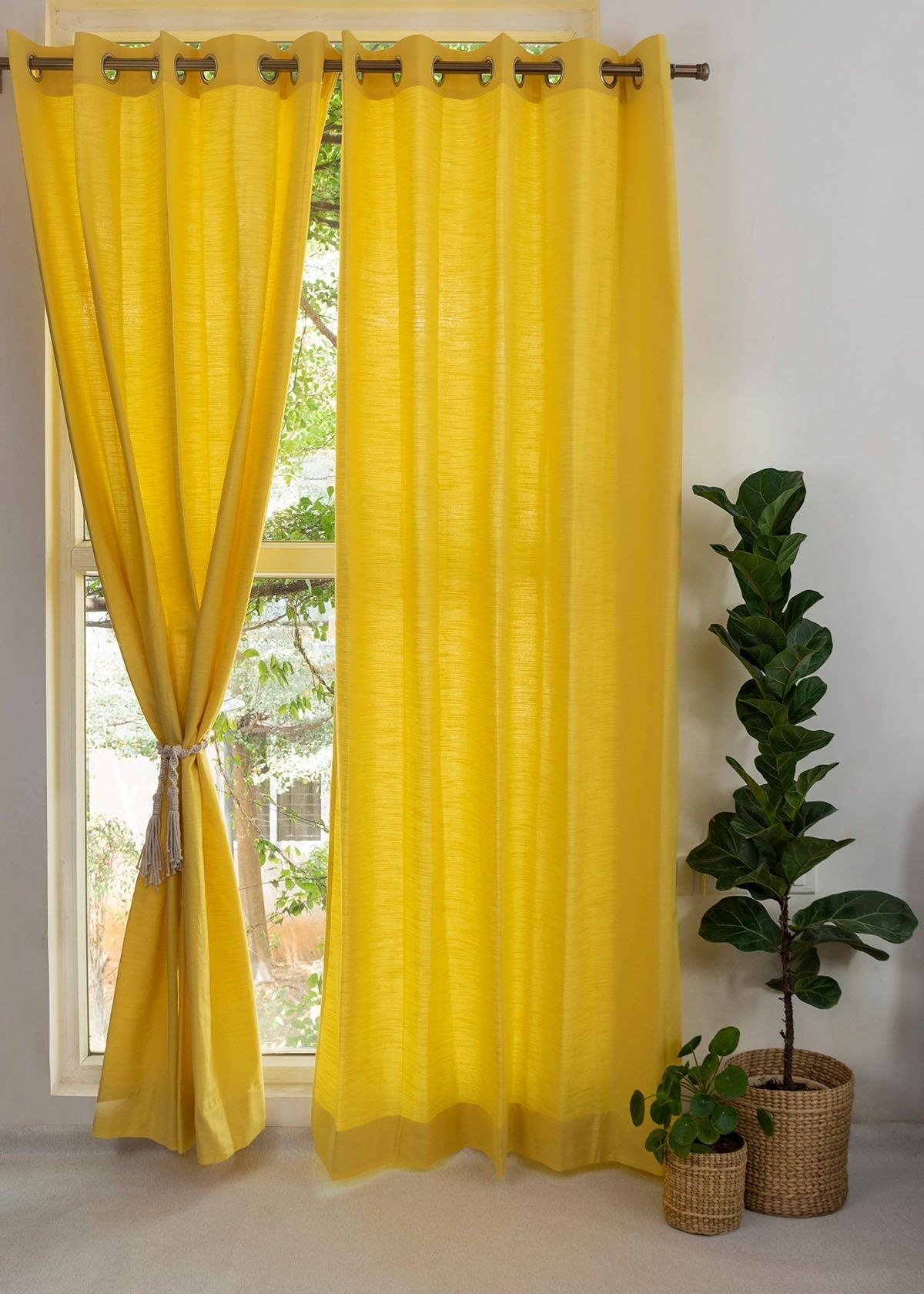 Room Darkening - Yellow Pure Cotton Plain Curtain