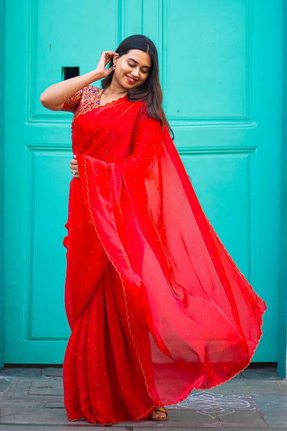 Scallop Border Organza Saree