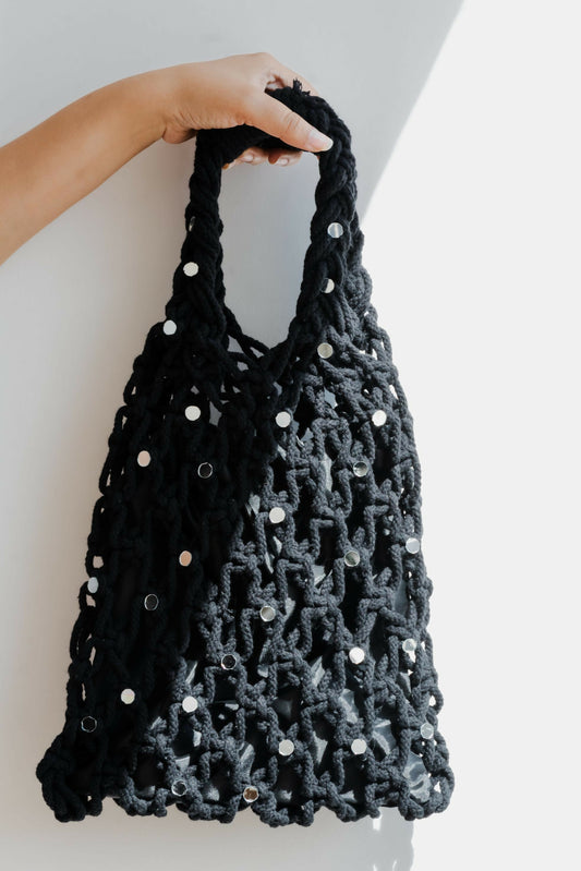 Hand-Knotted Mirror Black Handbag