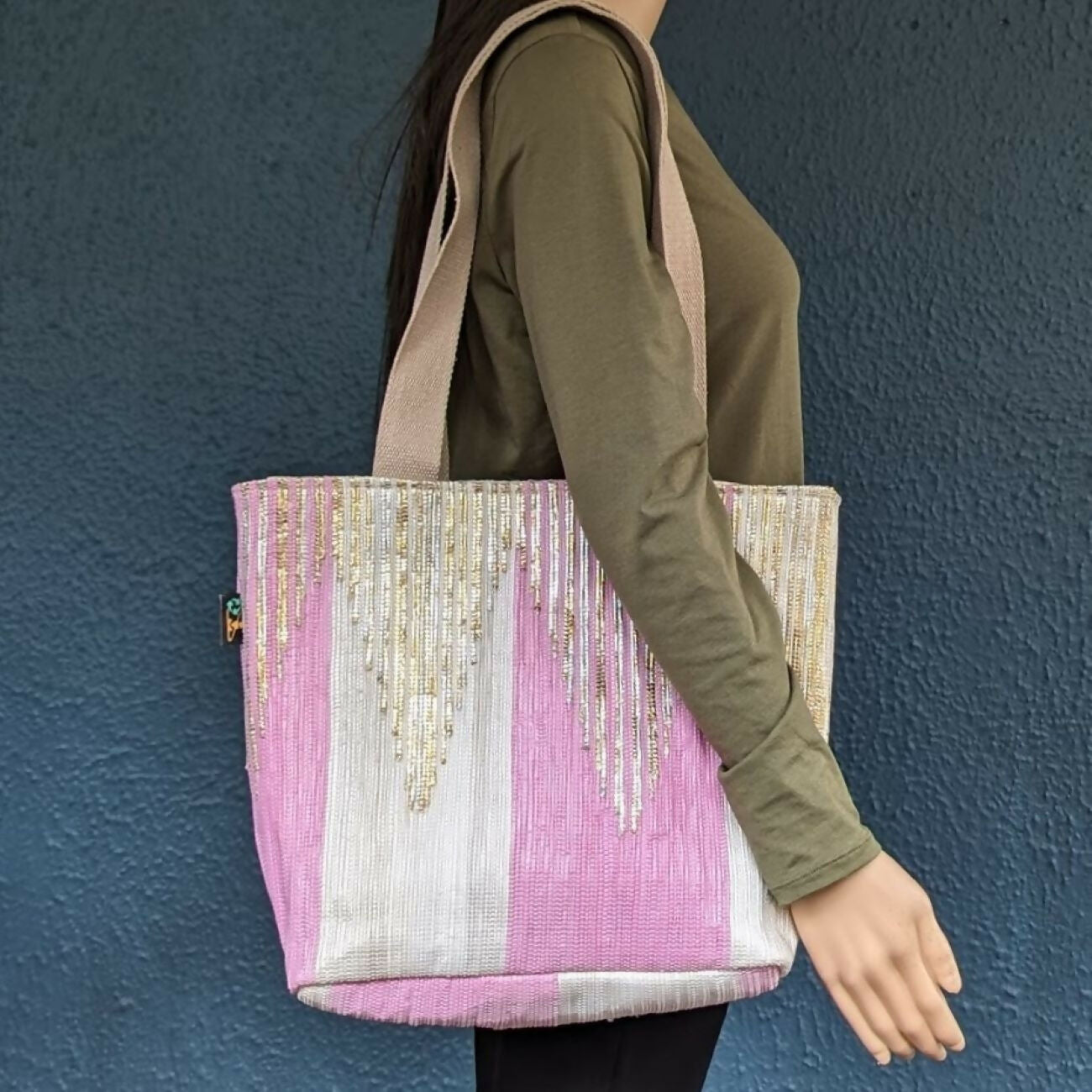 Upcycled Handwoven Shopper Tote Bag