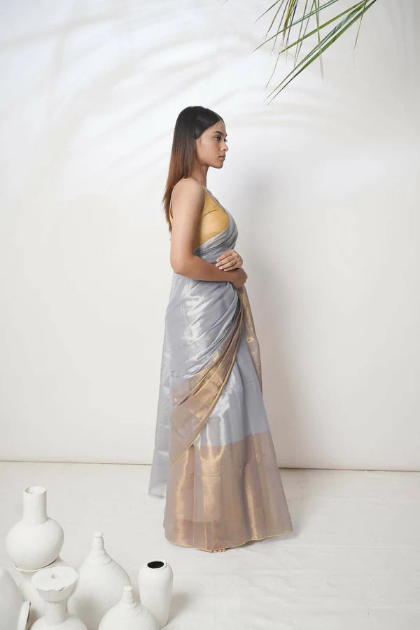 Aarna Gold Border Tissue Saree