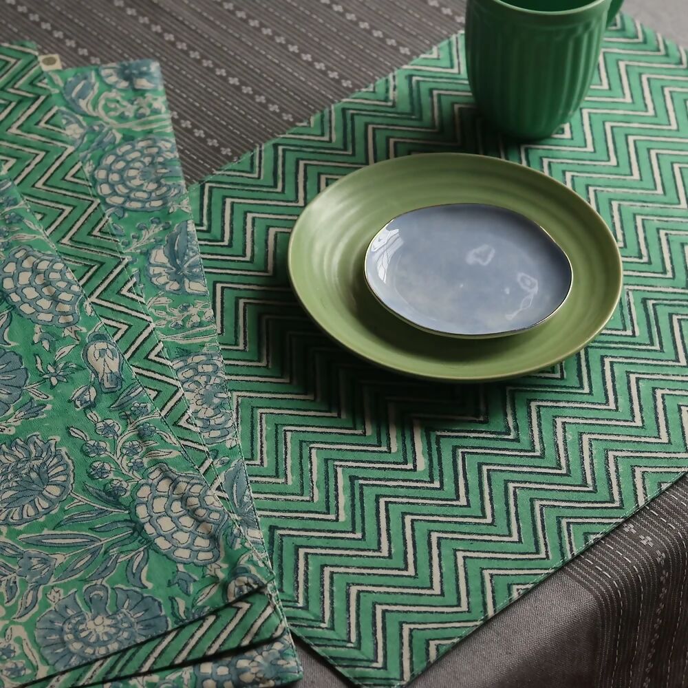 Tranquil Teal Wipeable & Reversible Cotton Placemats