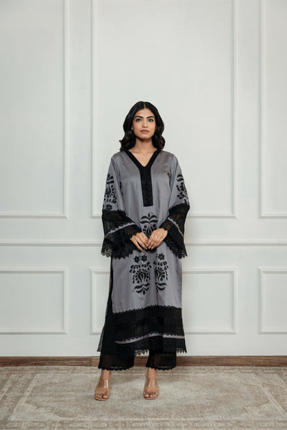 Mokshita Grey Handpainted Kurta Set