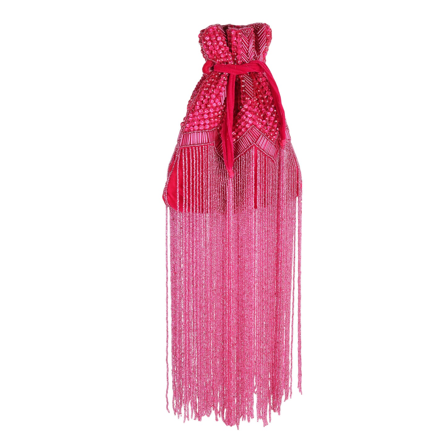 Fuchsia Flame Long Tassel Velvet Potli Bag