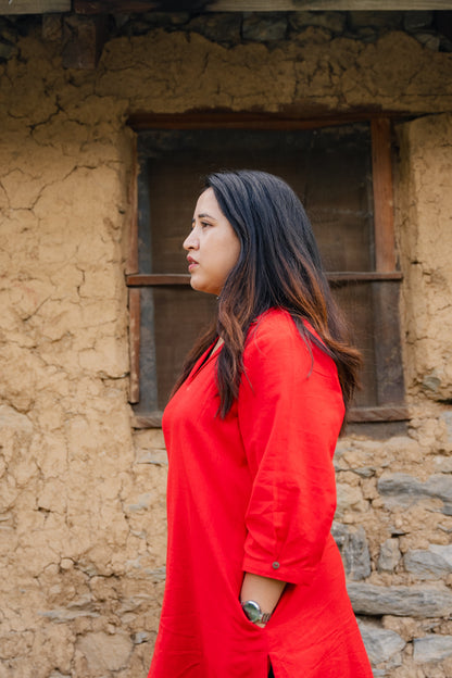 Saavi Solid Red A-Line Kurta