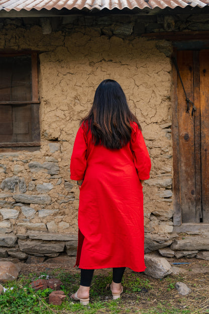 Saavi Solid Red A-Line Kurta